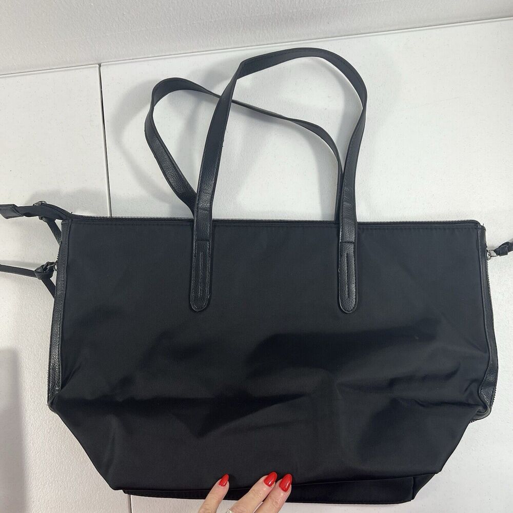 Botkier New York Black Nylon Tote‎ Vegan Leather Trim Zipper Shoulder Bag NEW - Picture 7 of 14